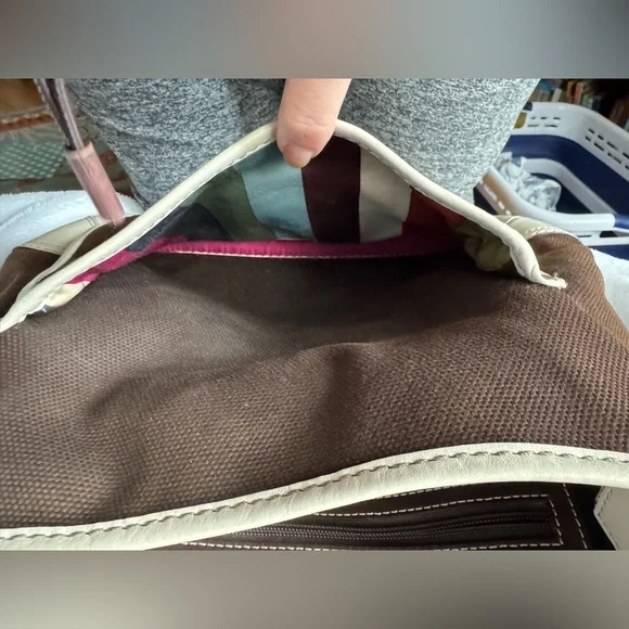 Coach Legacy Stripe Parchment/Brown Slim Flap Ali Turnlock Shoulder Bag $378 - Picture 6 of 16